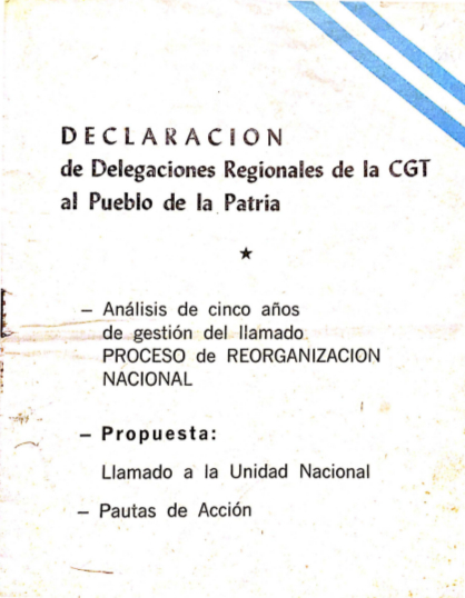 Declaración de las Delegaciones Regionales de la CGT al Pueblo de la Patria