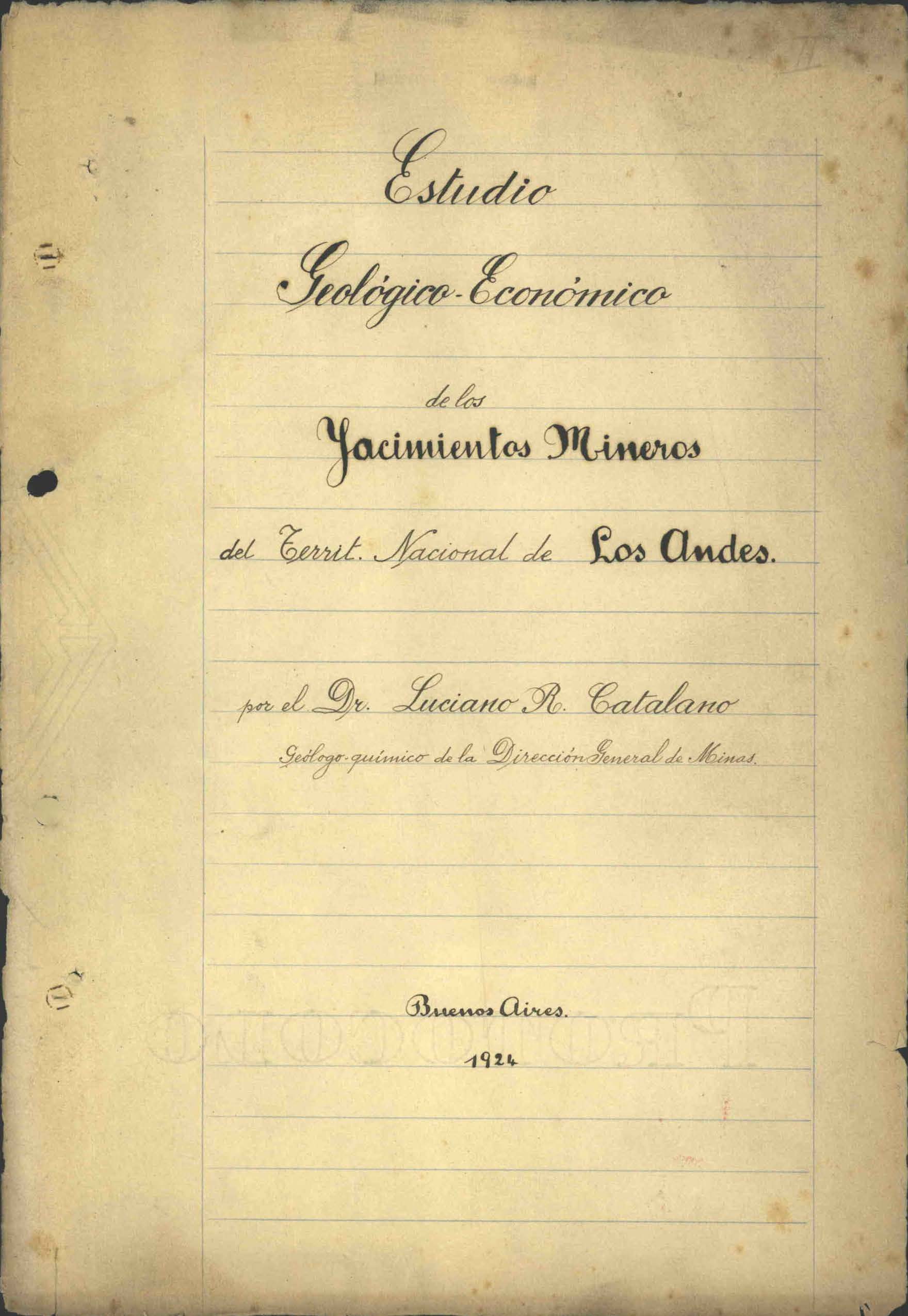Estudio Geológico Económico de los Yacimientos Mineros del Territorio Nacional de los Andes