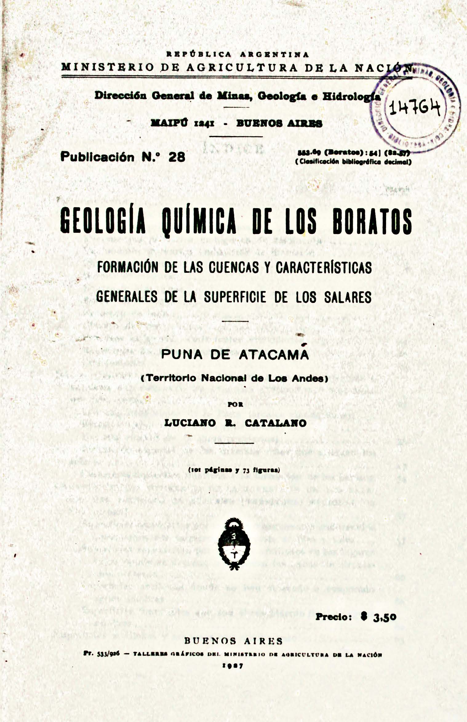 Geología Química de los Boratos. Formación de las Cuencas y Características Generales de la Superficie de los Salares. Punta de Atacama (Territorio Nacional de Los Andes)