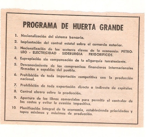 Programa de Huerta Grande – Plenario Nacional de las 62 Organizaciones