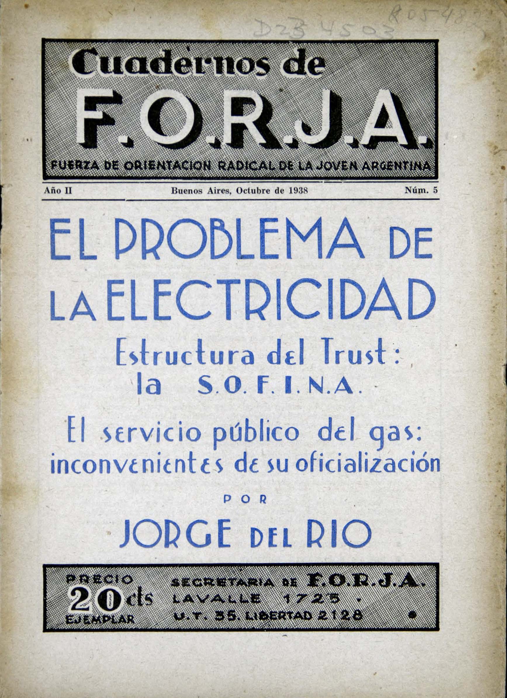 Cuaderno de FORJA N°5. El Problema de la Electricidad. El Servicio Público de Gas