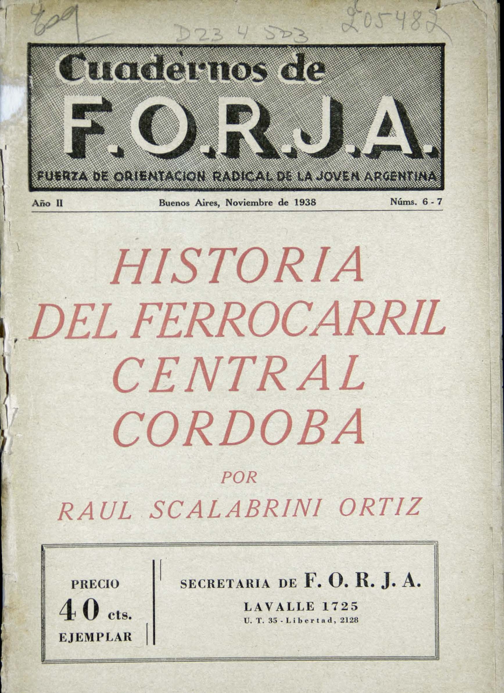 Cuadernos de FORJA N° 6 y 7. Historia del Ferrocarril Central Córdoba