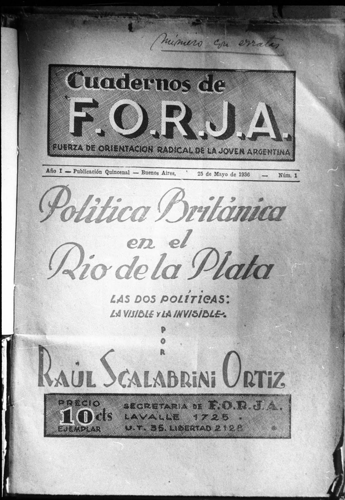 Cuaderno de FORJA N°1. Política Británica en el Río de la Plata