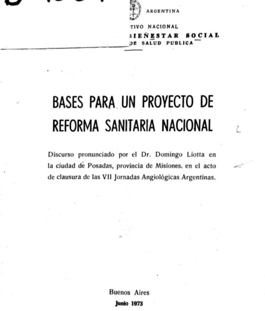 Bases para un Proyecto de Reforma Sanitaria Nacional. Discurso
