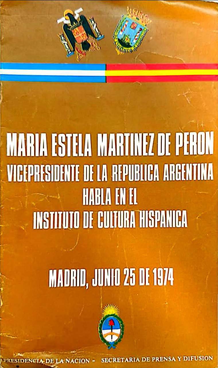 Maria Estela Martínez de Perón habla en el Instituto de Cultura Hispánica